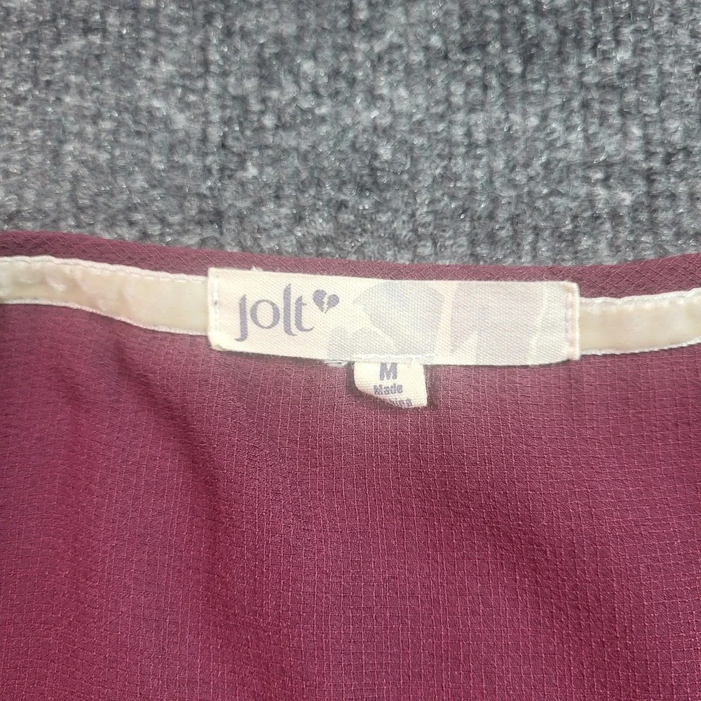 Jolt Womens Maroon Lace Trim Pintuck Long Sleeve Blouse Size Medium Burgundy Boh - Picture 3 of 6